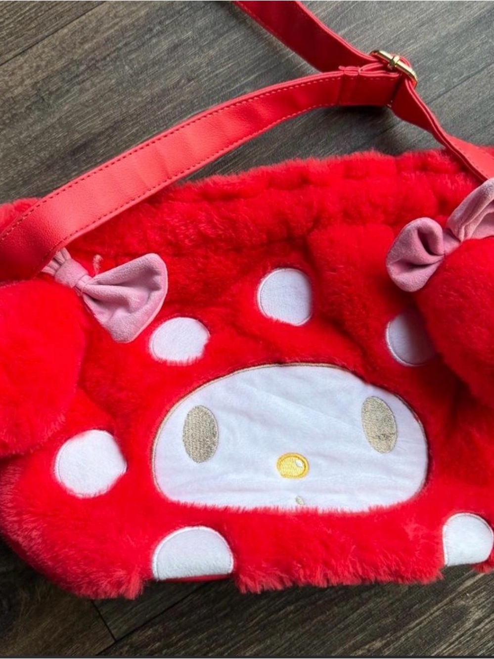 Sanrio My Melody Plush Shoulder Bag in Bright Red with Pink Bows